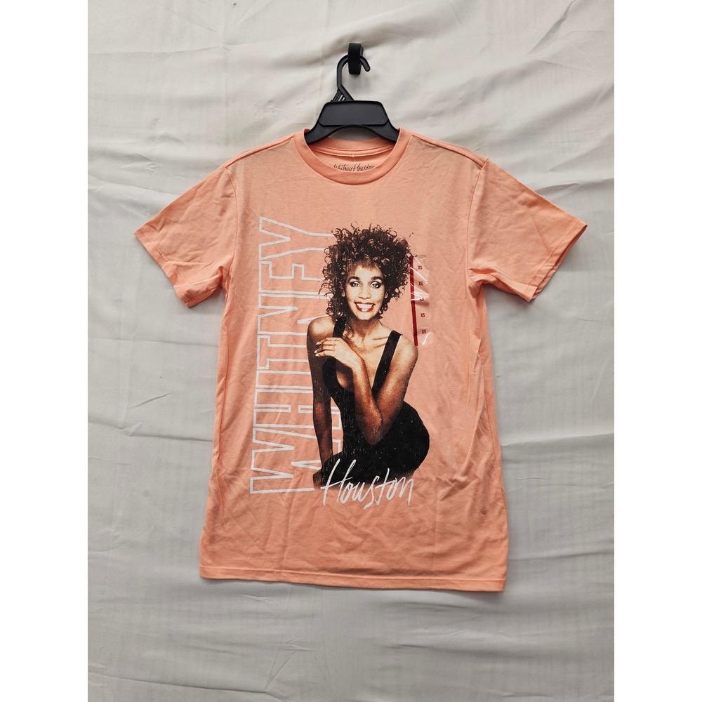 Whitney Houston Womens Graphic T-Shirt Pink Cotton Blend Casual Size XS
